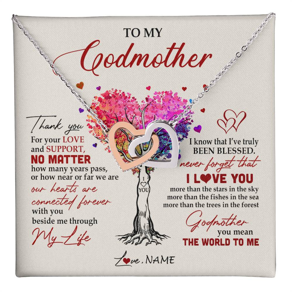 Interlocking Hearts Necklace Stainless Steel & Rose Gold Finish | 1 | Personalized To My Godmother Necklace From Niece Never Forget That I Love You You Mean The World Aunt Birthday Mothers Day Christmas Customized Gift Box Message Card | teecentury