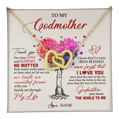 Interlocking Hearts Necklace 18K Yellow Gold Finish | 1 | Personalized To My Godmother Necklace From Niece Never Forget That I Love You You Mean The World Aunt Birthday Mothers Day Christmas Customized Gift Box Message Card | teecentury
