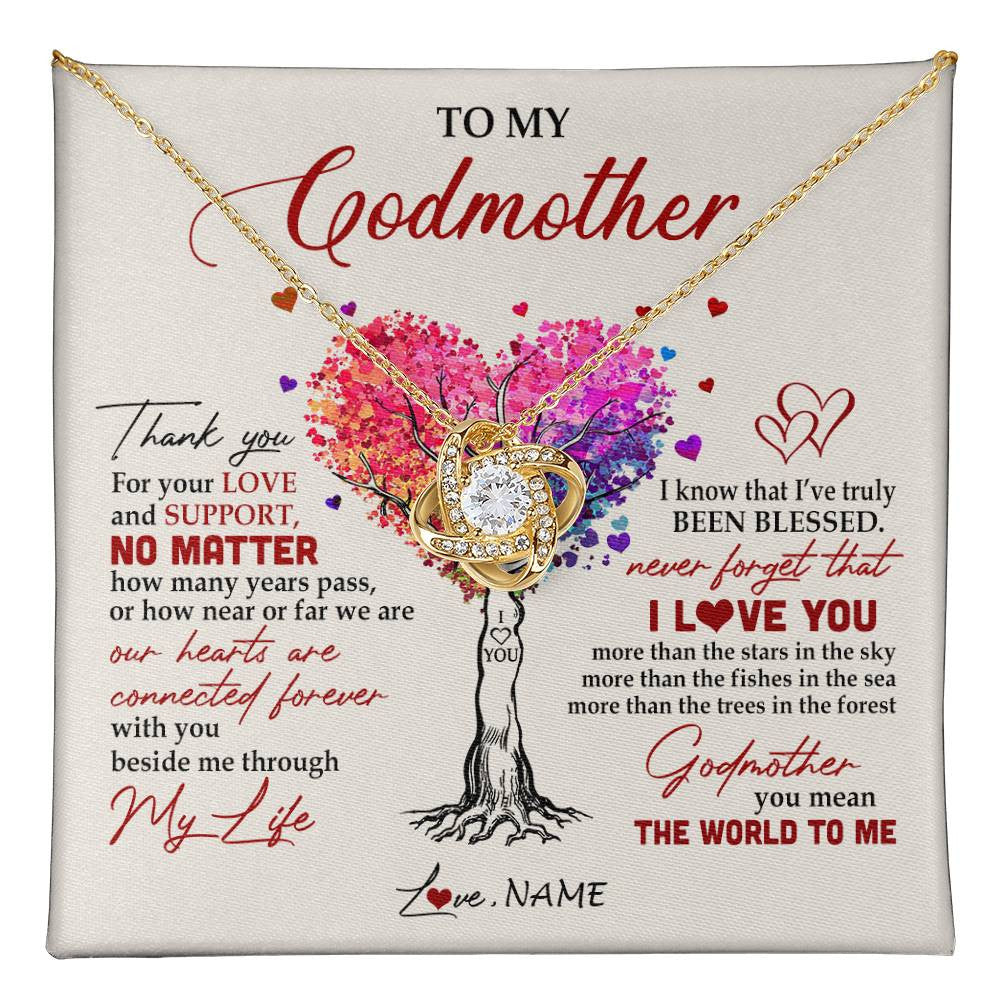 Love Knot Necklace 18K Yellow Gold Finish | 1 | Personalized To My Godmother Necklace From Niece Never Forget That I Love You You Mean The World Aunt Birthday Mothers Day Christmas Customized Gift Box Message Card | teecentury