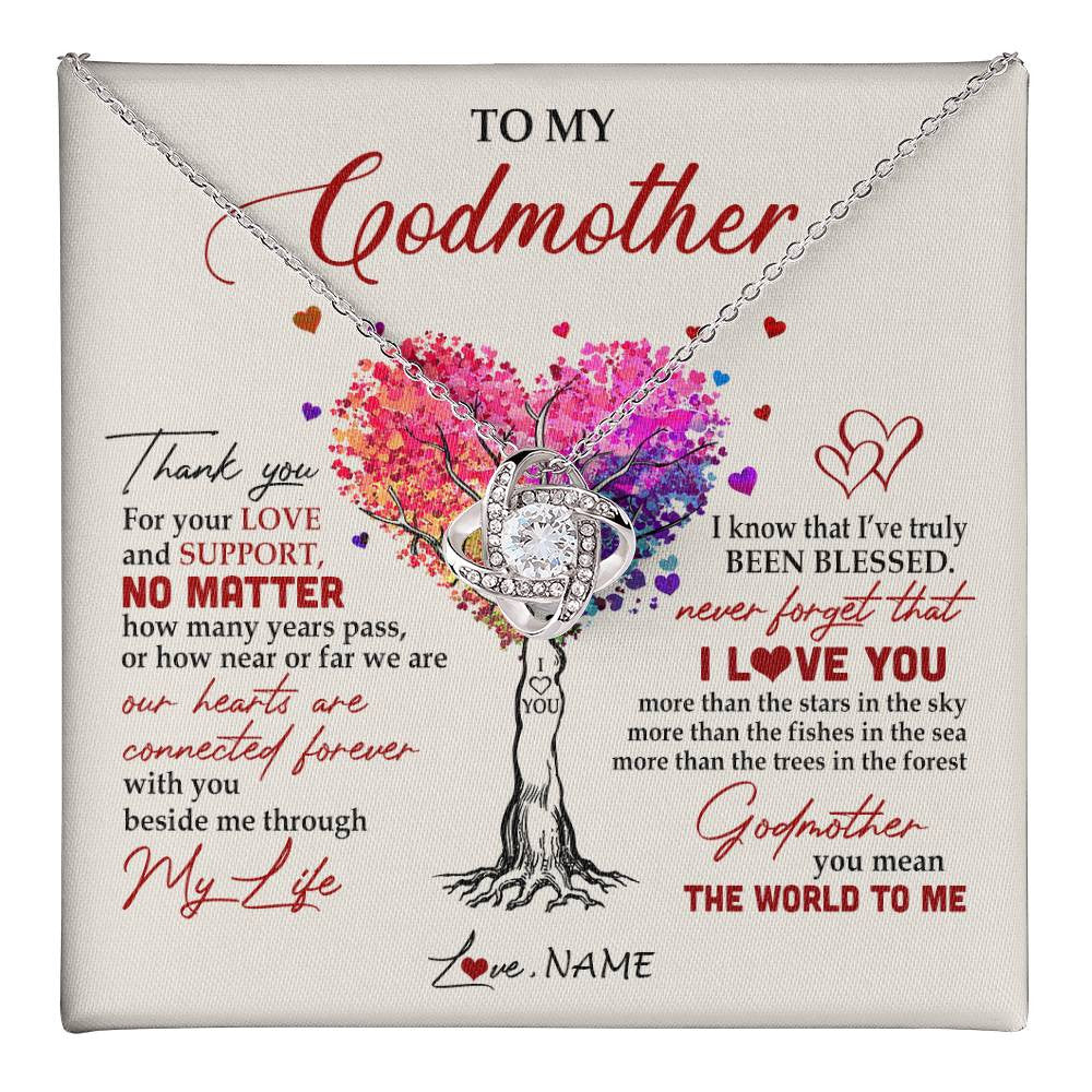 Love Knot Necklace 14K White Gold Finish | 1 | Personalized To My Godmother Necklace From Niece Never Forget That I Love You You Mean The World Aunt Birthday Mothers Day Christmas Customized Gift Box Message Card | teecentury