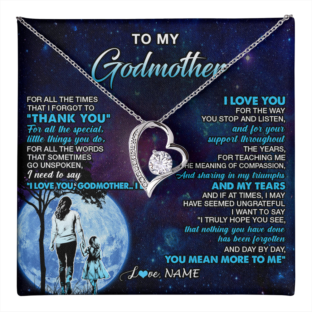 Forever Love Necklace 14K White Gold Finish | 1 | Personalized To My Godmother Necklace From Niece Thank You Day By Day Godmother Birthday Gifts Mothers Day Christmas Customized Gift Box Message Card | teecentury