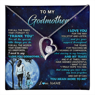 Forever Love Necklace 14K White Gold Finish | 1 | Personalized To My Godmother Necklace From Niece Thank You Day By Day Godmother Birthday Gifts Mothers Day Christmas Customized Gift Box Message Card | teecentury