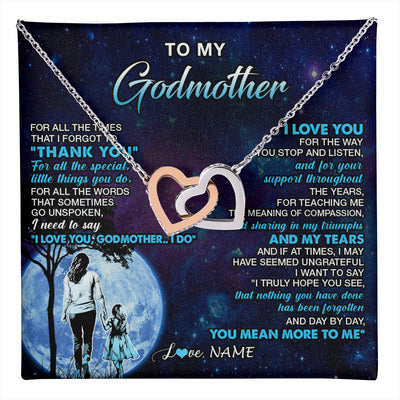 Interlocking Hearts Necklace Stainless Steel & Rose Gold Finish | 1 | Personalized To My Godmother Necklace From Niece Thank You Day By Day Godmother Birthday Gifts Mothers Day Christmas Customized Gift Box Message Card | teecentury