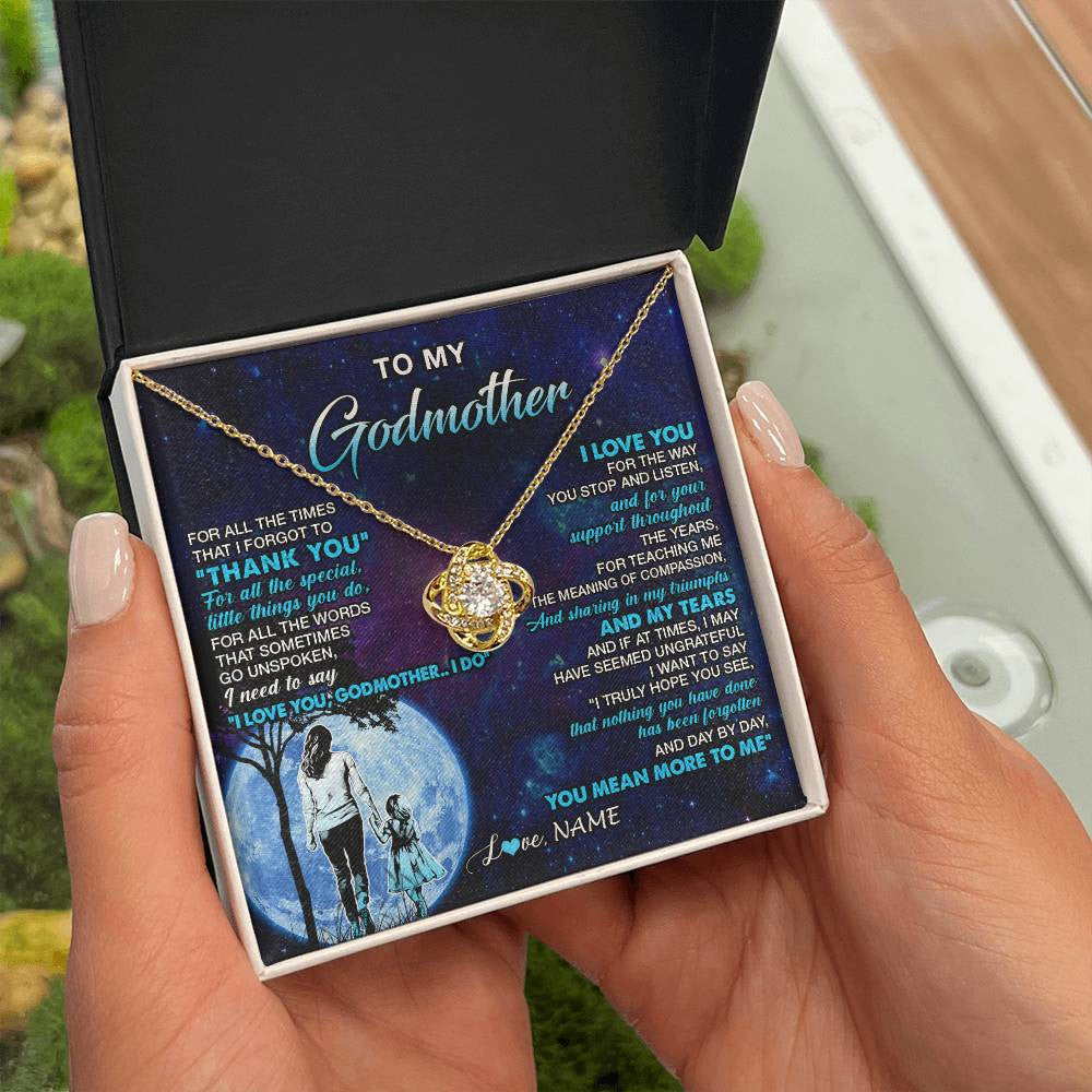 Love Knot Necklace 18K Yellow Gold Finish | 2 | Personalized To My Godmother Necklace From Niece Thank You Day By Day Godmother Birthday Gifts Mothers Day Christmas Customized Gift Box Message Card | teecentury