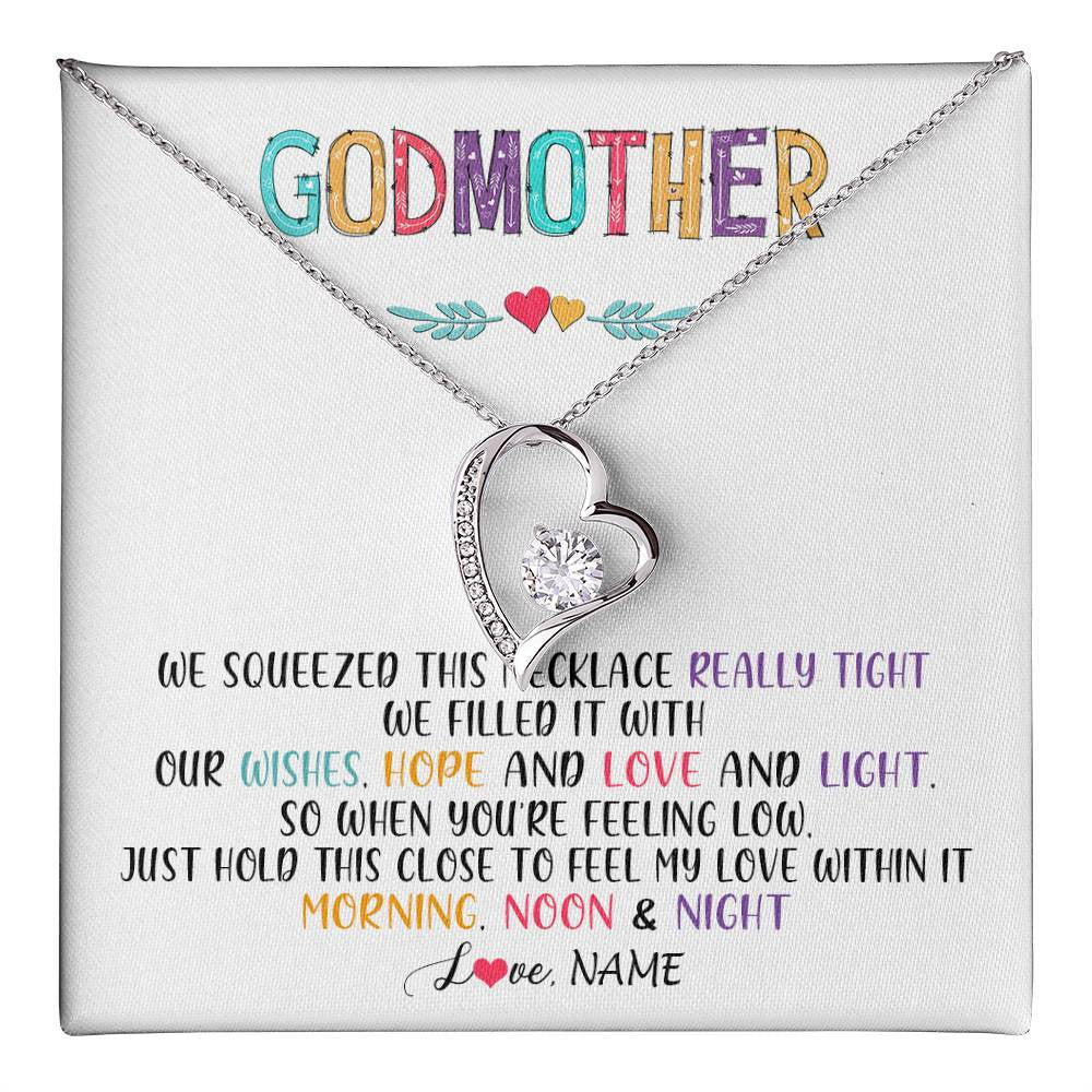 Forever Love Necklace 14K White Gold Finish | 1 | Personalized To My Godmother Necklace From Niece We Squeezed This Necklace Godmother Birthday Mothers Day Christmas Customized Gift Box Message Card | teecentury