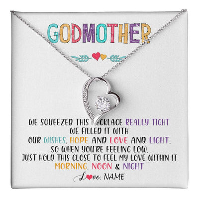 Forever Love Necklace 14K White Gold Finish | 1 | Personalized To My Godmother Necklace From Niece We Squeezed This Necklace Godmother Birthday Mothers Day Christmas Customized Gift Box Message Card | teecentury