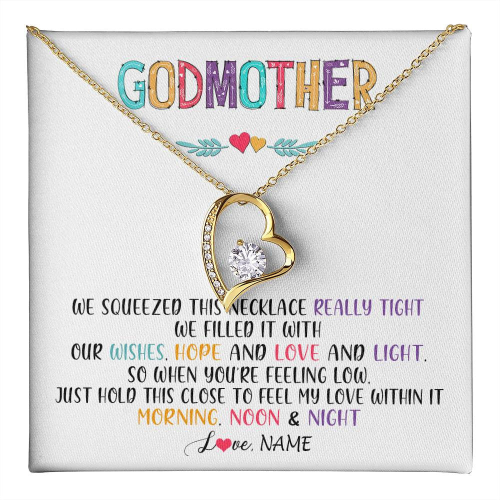 Forever Love Necklace 18K Yellow Gold Finish | 1 | Personalized To My Godmother Necklace From Niece We Squeezed This Necklace Godmother Birthday Mothers Day Christmas Customized Gift Box Message Card | teecentury