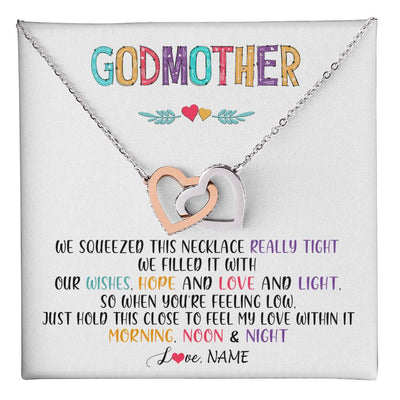 Interlocking Hearts Necklace Stainless Steel & Rose Gold Finish | 1 | Personalized To My Godmother Necklace From Niece We Squeezed This Necklace Godmother Birthday Mothers Day Christmas Customized Gift Box Message Card | teecentury