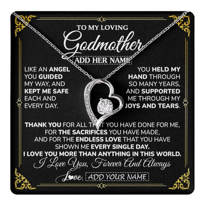 Forever Love Necklace 14K White Gold Finish | 1 | Personalized To My Godmother Necklace Gifts Meaningful Gift To Aunt From Niece Without You There Is No Me Mothers Day Godmother Birthday Gift Box Message Card | https://teecentury.
