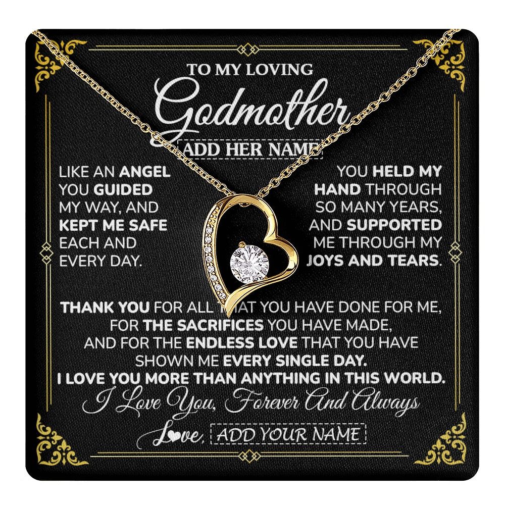 Forever Love Necklace 18K Yellow Gold Finish | 1 | Personalized To My Godmother Necklace Gifts Meaningful Gift To Aunt From Niece Without You There Is No Me Mothers Day Godmother Birthday Gift Box Message Card | https://teecentury.