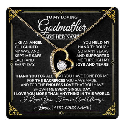 Forever Love Necklace 18K Yellow Gold Finish | 1 | Personalized To My Godmother Necklace Gifts Meaningful Gift To Aunt From Niece Without You There Is No Me Mothers Day Godmother Birthday Gift Box Message Card | https://teecentury.