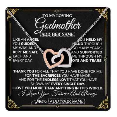 Interlocking Hearts Necklace Stainless Steel & Rose Gold Finish | 1 | Personalized To My Godmother Necklace Gifts Meaningful Gift To Aunt From Niece Without You There Is No Me Mothers Day Godmother Birthday Gift Box Message Card | https://teecentury.