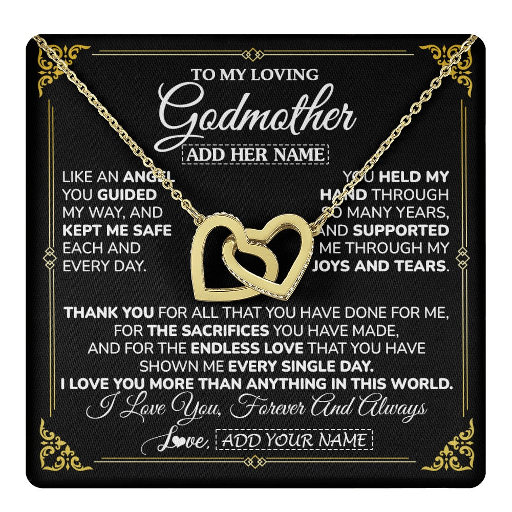 Interlocking Hearts Necklace 18K Yellow Gold Finish | 1 | Personalized To My Godmother Necklace Gifts Meaningful Gift To Aunt From Niece Without You There Is No Me Mothers Day Godmother Birthday Gift Box Message Card | https://teecentury.