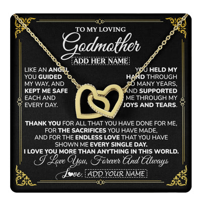Interlocking Hearts Necklace 18K Yellow Gold Finish | 1 | Personalized To My Godmother Necklace Gifts Meaningful Gift To Aunt From Niece Without You There Is No Me Mothers Day Godmother Birthday Gift Box Message Card | https://teecentury.