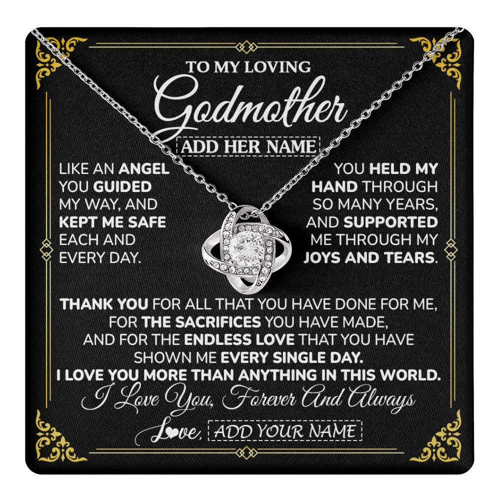 Love Knot Necklace 14K White Gold Finish | 1 | Personalized To My Godmother Necklace Gifts Meaningful Gift To Aunt From Niece Without You There Is No Me Mothers Day Godmother Birthday Gift Box Message Card | https://teecentury.