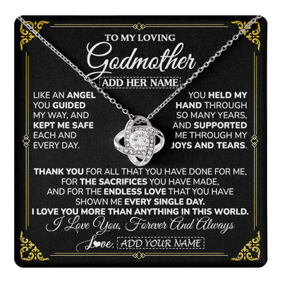 Love Knot Necklace 14K White Gold Finish | 1 | Personalized To My Godmother Necklace Gifts Meaningful Gift To Aunt From Niece Without You There Is No Me Mothers Day Godmother Birthday Gift Box Message Card | https://teecentury.