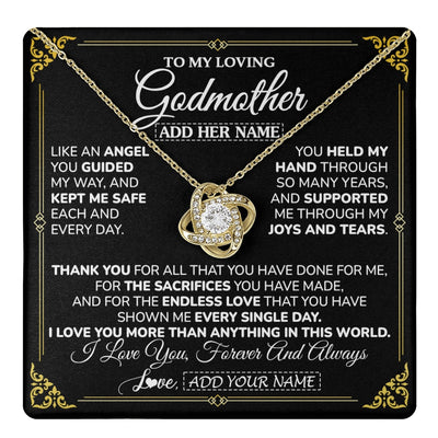 Love Knot Necklace 18K Yellow Gold Finish | 1 | Personalized To My Godmother Necklace Gifts Meaningful Gift To Aunt From Niece Without You There Is No Me Mothers Day Godmother Birthday Gift Box Message Card | https://teecentury.