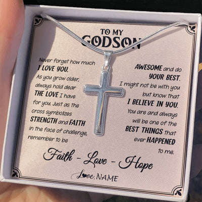 Stainless Cross Necklace Stainless Steel | 2 | Personalized To My Godson Cross Necklace From Godmother Strength And Faith Godson Birthday Gifts Graduation Christmas Customized Gift Box Message Card | teecentury