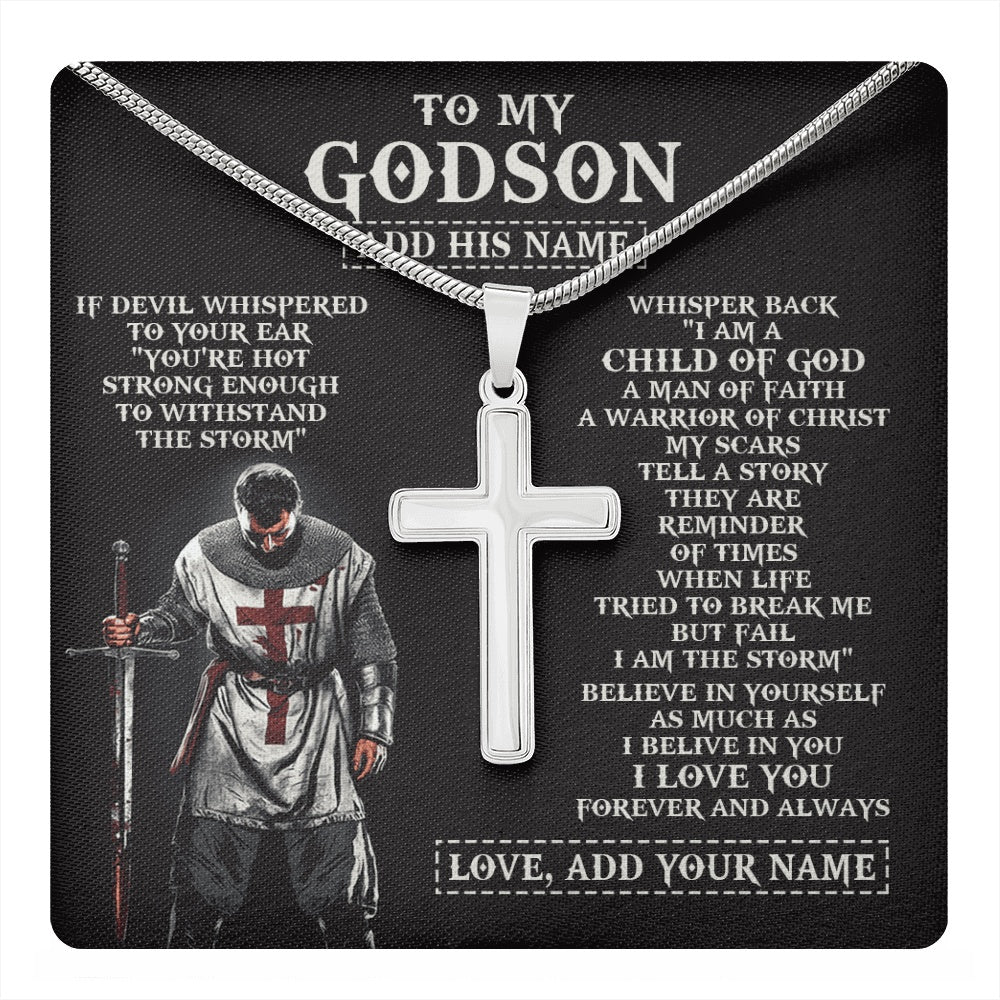 Stainless Cross Necklace Stainless Steel | 1 | Personalized To My Godson From Godfather Necklace I Am The Storm Knight Templar Birthday Gifts For Godson Christian Christmas Custom Gift Box Message Card | https://teecentury.