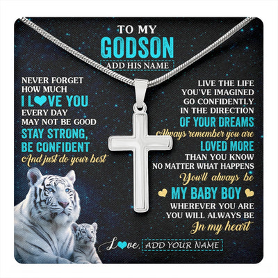Stainless Cross Necklace Stainless Steel | 1 | Personalized To My Godson Gifts From Aunt Necklace White Tiger Never Forget How Much I Love You Godson Birthday Graduation Christmas Gift Box Message Card | teecentury.myshopify