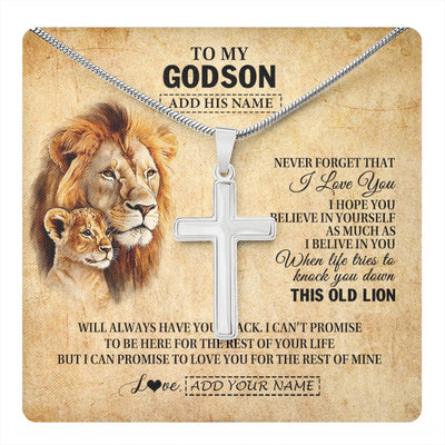 Stainless Cross Necklace Stainless Steel | 1 | Personalized To My Godson Gifts From Godfather Uncle Lion Necklace I Love You Godson Birthday Gifts Graduation Christmas Customized Gift Box Message Card | teecentury.myshopify