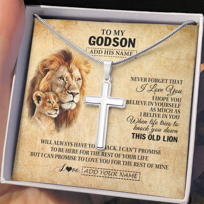 Stainless Cross Necklace Stainless Steel | 2 | Personalized To My Godson Gifts From Godfather Uncle Lion Necklace I Love You Godson Birthday Gifts Graduation Christmas Customized Gift Box Message Card | teecentury.myshopify
