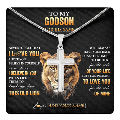 Stainless Cross Necklace Stainless Steel | 1 | Personalized To My Godson Gifts From Godmother Aunt Necklace Old Lion Love You Godson Birthday Gifts Graduation Christmas Customized Gift Box Message Card | teecentury.myshopify