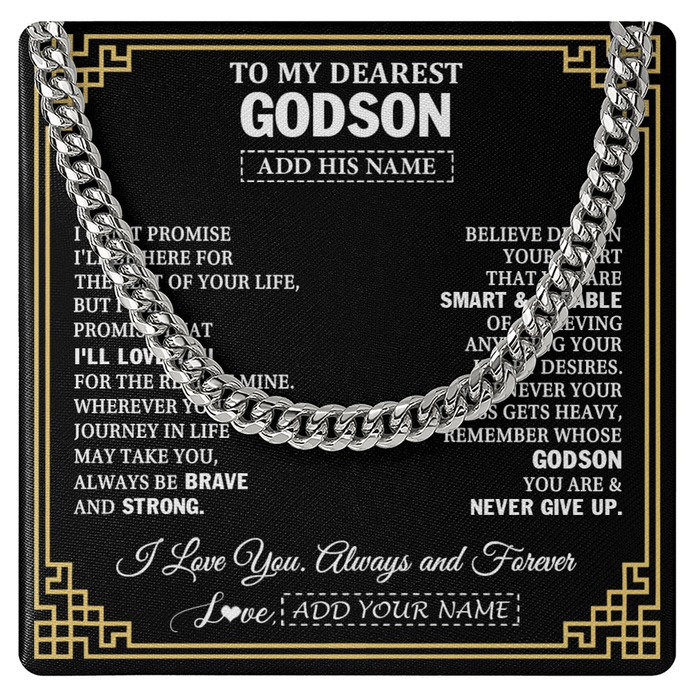 Cuban Link Chain Necklace Stainless Steel | 1 | Personalized To My Godson Gifts From Godmother Uncle Cross Necklace Never Give Up Inspirational Gift For Godson Graduation Christmas Gift Box Message Card | https://teecentury.