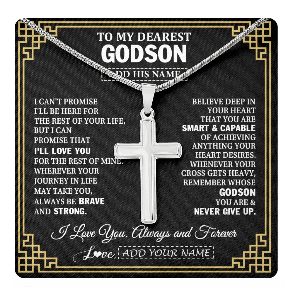 Stainless Cross Necklace Stainless Steel | 1 | Personalized To My Godson Gifts From Godmother Uncle Cross Necklace Never Give Up Inspirational Gift For Godson Graduation Christmas Gift Box Message Card | https://teecentury.