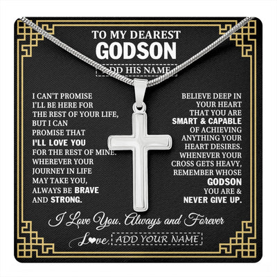 Stainless Cross Necklace Stainless Steel | 1 | Personalized To My Godson Gifts From Godmother Uncle Cross Necklace Never Give Up Inspirational Gift For Godson Graduation Christmas Gift Box Message Card | https://teecentury.