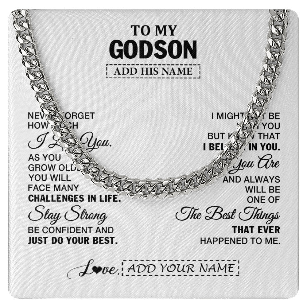 Cuban Link Chain Necklace Stainless Steel | 1 | Personalized To My Godson Gifts From Godmother Uncle Necklace I Love You Thoughtful Keepsake Gift For Godson Graduation Christmas Custom Gift Box Message Card | https://teecentury.