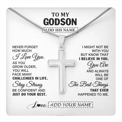 Stainless Cross Necklace Stainless Steel | 1 | Personalized To My Godson Gifts From Godmother Uncle Necklace I Love You Thoughtful Keepsake Gift For Godson Graduation Christmas Custom Gift Box Message Card | https://teecentury.