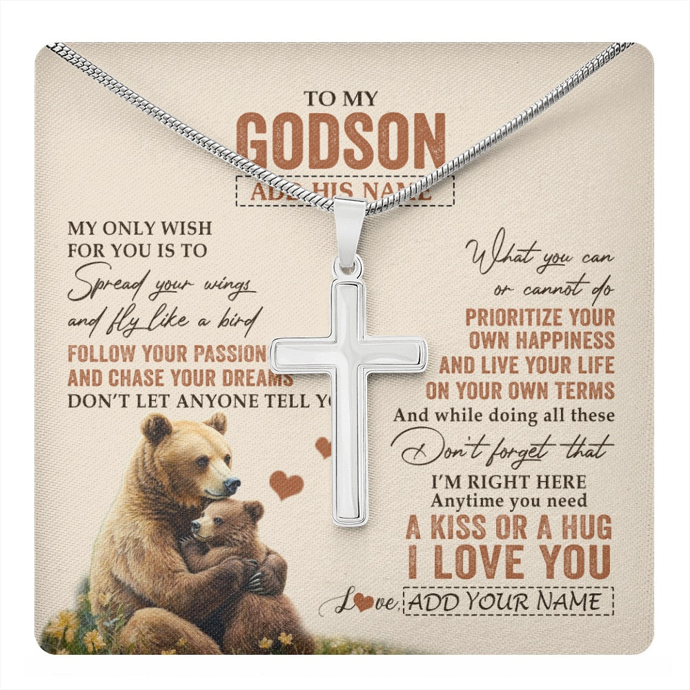 Stainless Cross Necklace Stainless Steel | 1 | Personalized To My Godson Gifts Necklace From Aunt Uncle Bear My Only Wish For You Godson Birthday Gifts Graduation Christmas Custom Gift Box Message Card | teecentury.myshopify