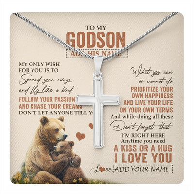 Stainless Cross Necklace Stainless Steel | 1 | Personalized To My Godson Gifts Necklace From Aunt Uncle Bear My Only Wish For You Godson Birthday Gifts Graduation Christmas Custom Gift Box Message Card | teecentury.myshopify
