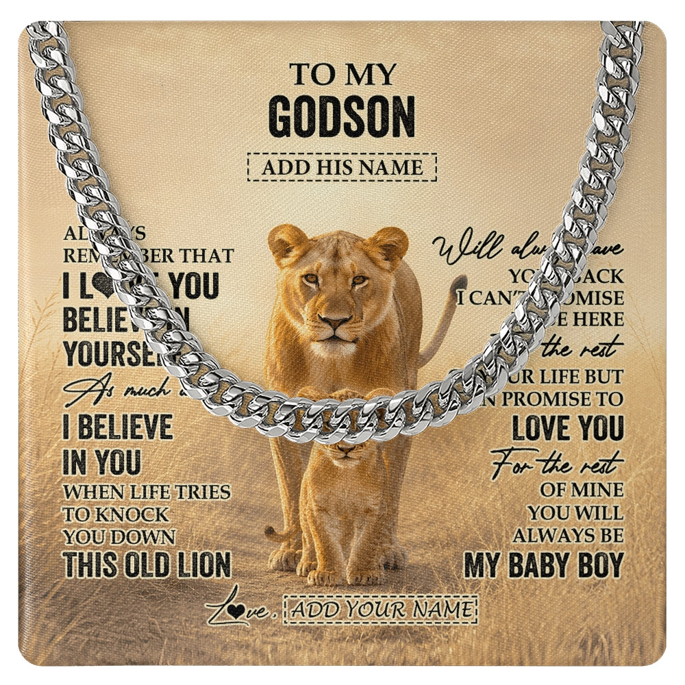 Cuban Link Chain Necklace Stainless Steel | 1 | Personalized To My Godson Gifts Necklace From Godmother Aunt Always Remember Lion Gifts For Godson Birthday Graduation Christmas Custom Gift Box Message Card | https://teecentury.