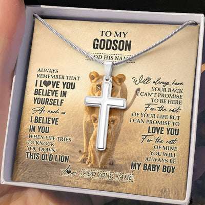 Stainless Cross Necklace Stainless Steel | 2 | Personalized To My Godson Gifts Necklace From Godmother Aunt Always Remember Lion Gifts For Godson Birthday Graduation Christmas Custom Gift Box Message Card | https://teecentury.