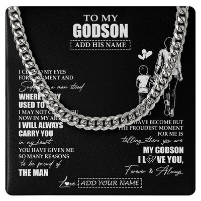 Cuban Link Chain Necklace Stainless Steel | 1 | Personalized To My Godson Gifts Necklace From Godmother Aunt I Closed My Eyes For A Moment Godson Birthday Graduation Christmas Custom Gift Box Message Card | teecentury.myshopify