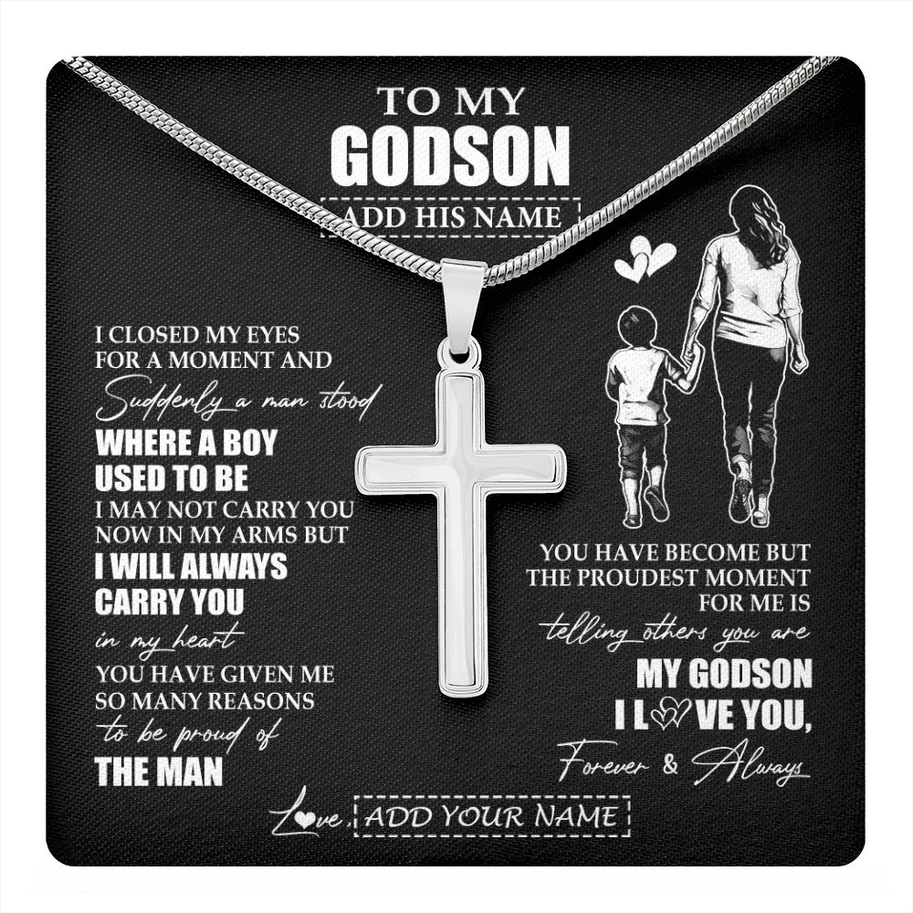 Stainless Cross Necklace Stainless Steel | 1 | Personalized To My Godson Gifts Necklace From Godmother Aunt I Closed My Eyes For A Moment Godson Birthday Graduation Christmas Custom Gift Box Message Card | teecentury.myshopify