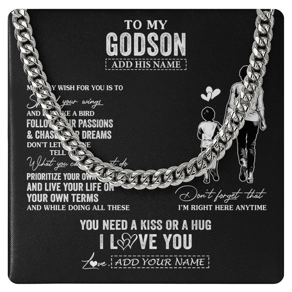 Cuban Link Chain Necklace Stainless Steel | 1 | Personalized To My Godson Gifts Necklace From Godmother Aunt My Only Wish For You Godson Birthday Gifts Graduation Christmas Customized Gift Box Message Card | teecentury.myshopify