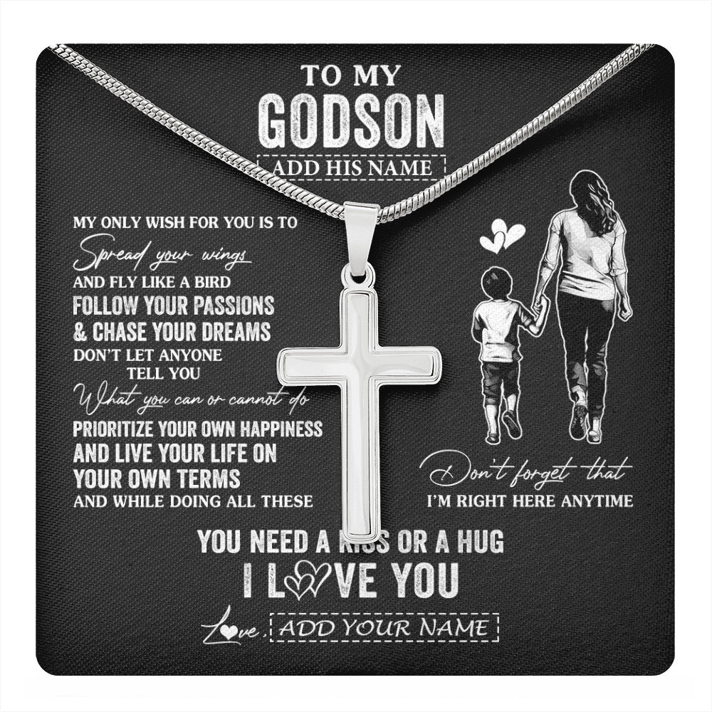 Stainless Cross Necklace Stainless Steel | 1 | Personalized To My Godson Gifts Necklace From Godmother Aunt My Only Wish For You Godson Birthday Gifts Graduation Christmas Customized Gift Box Message Card | teecentury.myshopify