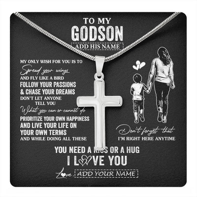 Stainless Cross Necklace Stainless Steel | 1 | Personalized To My Godson Gifts Necklace From Godmother Aunt My Only Wish For You Godson Birthday Gifts Graduation Christmas Customized Gift Box Message Card | teecentury.myshopify