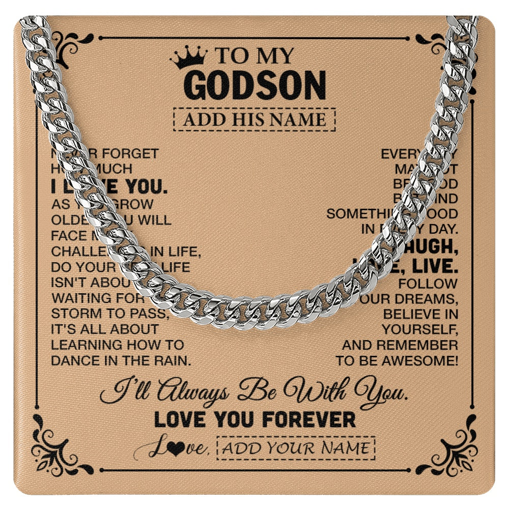Cuban Link Chain Necklace Stainless Steel | 1 | Personalized To My Godson Gifts Necklace From Godmother Godfather Never Forget How Much I Love You Godson Birthday Gifts Christmas Gift Box Message Card | https://teecentury.