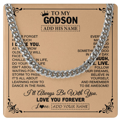 Cuban Link Chain Necklace Stainless Steel | 1 | Personalized To My Godson Gifts Necklace From Godmother Godfather Never Forget How Much I Love You Godson Birthday Gifts Christmas Gift Box Message Card | https://teecentury.