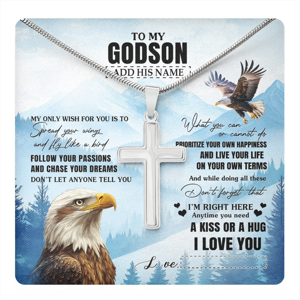 Stainless Cross Necklace Stainless Steel | 1 | Personalized To My Godson Gifts Necklace From Godmother Uncle Eagle My Only Wish For You Godson Birthday Gifts Graduation Christmas Gift Box Message Card | teecentury.myshopify
