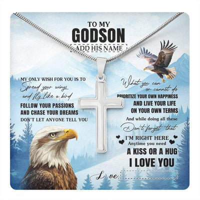 Stainless Cross Necklace Stainless Steel | 1 | Personalized To My Godson Gifts Necklace From Godmother Uncle Eagle My Only Wish For You Godson Birthday Gifts Graduation Christmas Gift Box Message Card | teecentury.myshopify