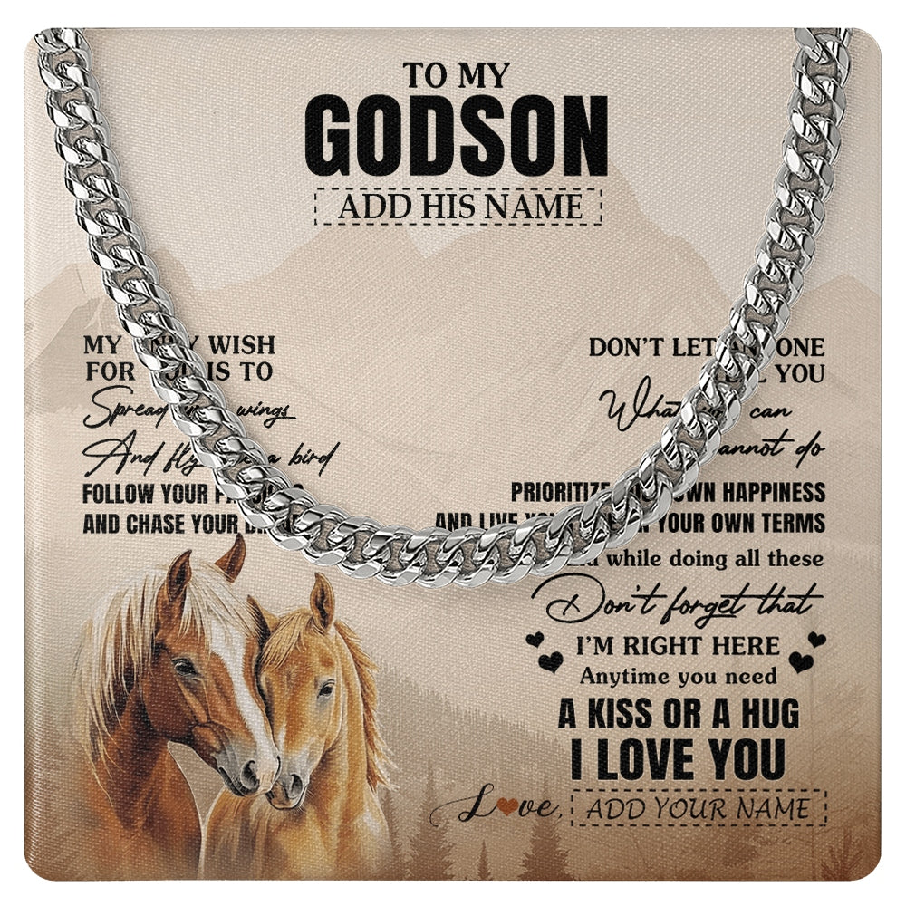 Cuban Link Chain Necklace Stainless Steel | 1 | Personalized To My Godson Gifts Necklace From Godmother Uncle Horse My Only Wish For You Godson Birthday Gifts Graduation Christmas Gift Box Message Card | https://teecentury.