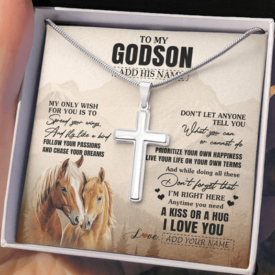 Stainless Cross Necklace Stainless Steel | 2 | Personalized To My Godson Gifts Necklace From Godmother Uncle Horse My Only Wish For You Godson Birthday Gifts Graduation Christmas Gift Box Message Card | https://teecentury.