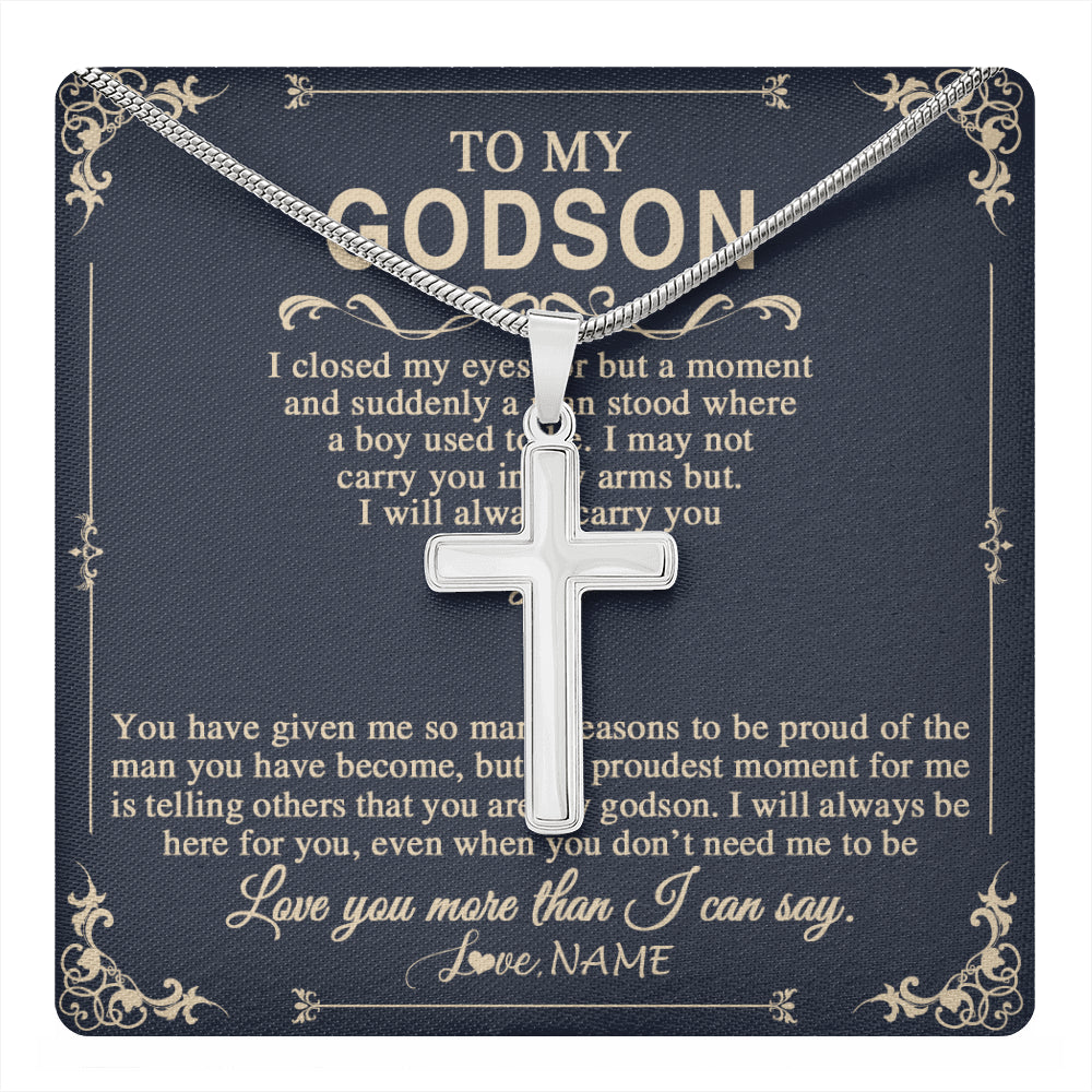 Stainless Cross Necklace Stainless Steel | 1 | Personalized To My Godson Gifts Necklace From Godmother Uncle I Closed My Eyes Gift For Godson Birthday Gifts Jewelry For Men Customized Gift Box Message Card | teecentury