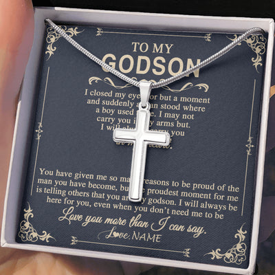 Stainless Cross Necklace Stainless Steel | 2 | Personalized To My Godson Gifts Necklace From Godmother Uncle I Closed My Eyes Gift For Godson Birthday Gifts Jewelry For Men Customized Gift Box Message Card | teecentury
