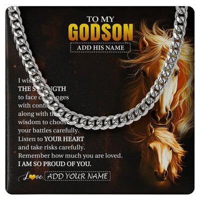 Cuban Link Chain Necklace Stainless Steel | 1 | Personalized To My Godson Gifts Necklace From Godmother Uncle I Wish You The Strength Horse Godson Birthday Gifts Christmas Graduation Gift Box Message Card | https://teecentury.